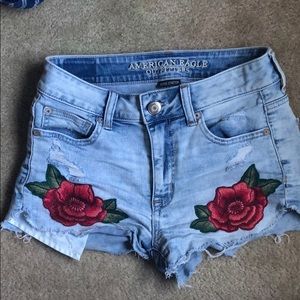 American Eagle Rose Embroidered Jean Shorts